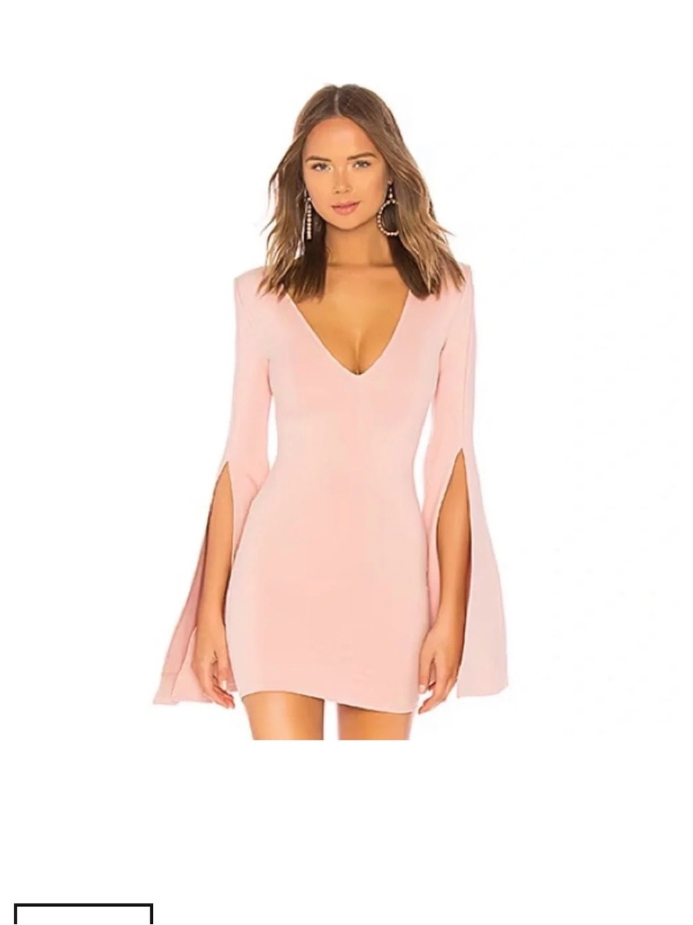 Blush Pink V-Neck Mini Dress with Dramatic Cape Sleeves